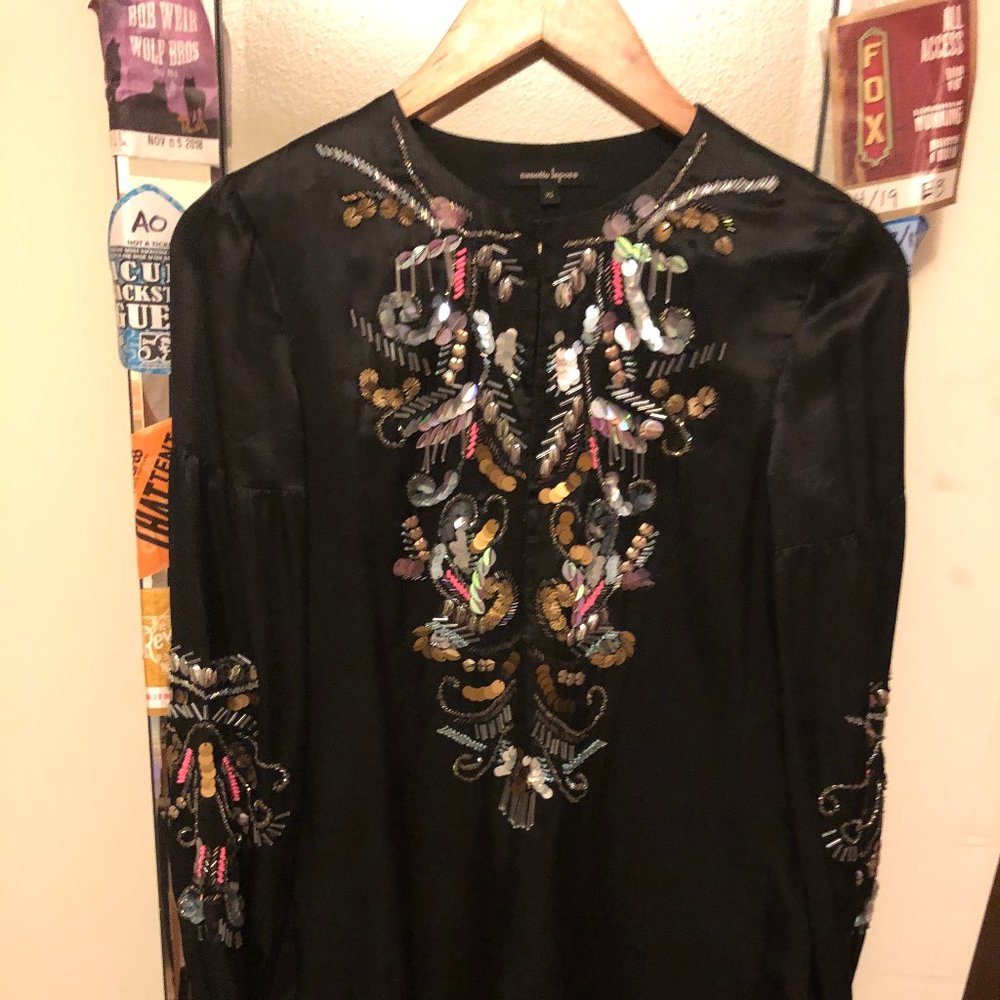 Sequin and Bead on black silk sparkle, wedding szn
